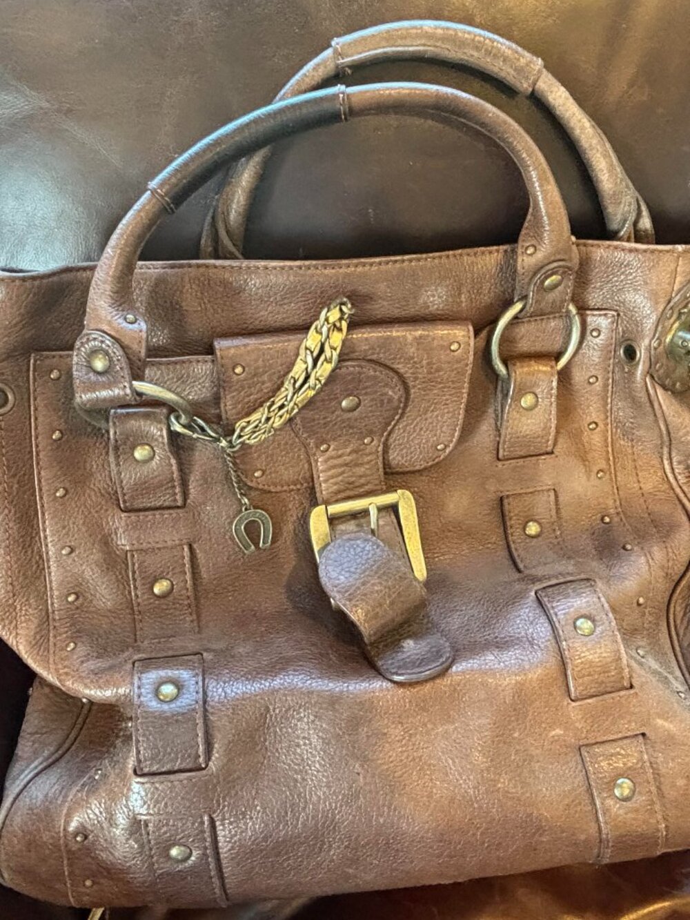 LARGE VINTAGE 2000'S BETSY JOHNSON LEATHER TOTE WITH HARDWARE